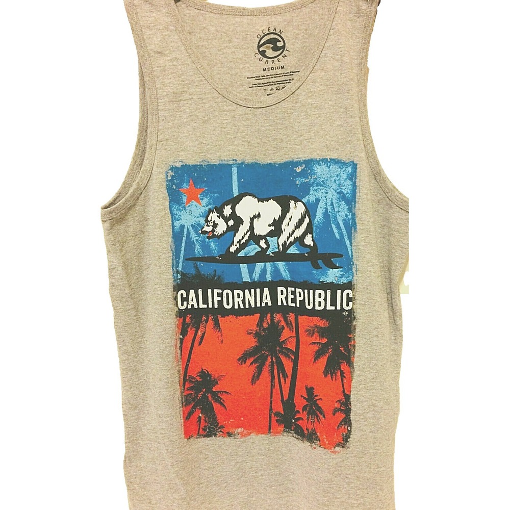 California Republic Men's T-Shirt Size Med Tank Top Gray Graphic Bear Logo